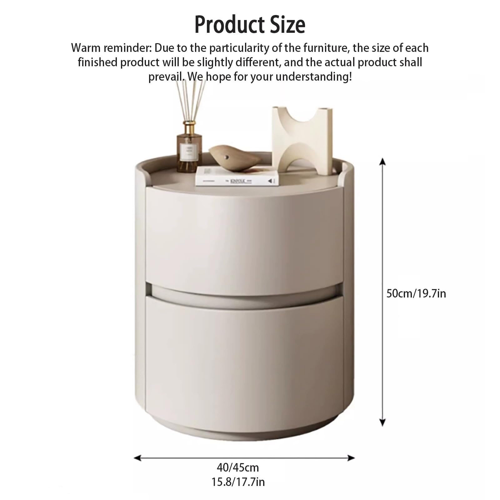 Mesita de Noche Moderna Minimalista de Madera Maciza Blanca con cajones de Almacenamiento, mesita de Noche Redonda para Dormitorio, cómoda Lateral compacta de Madera o Mini Armario.
