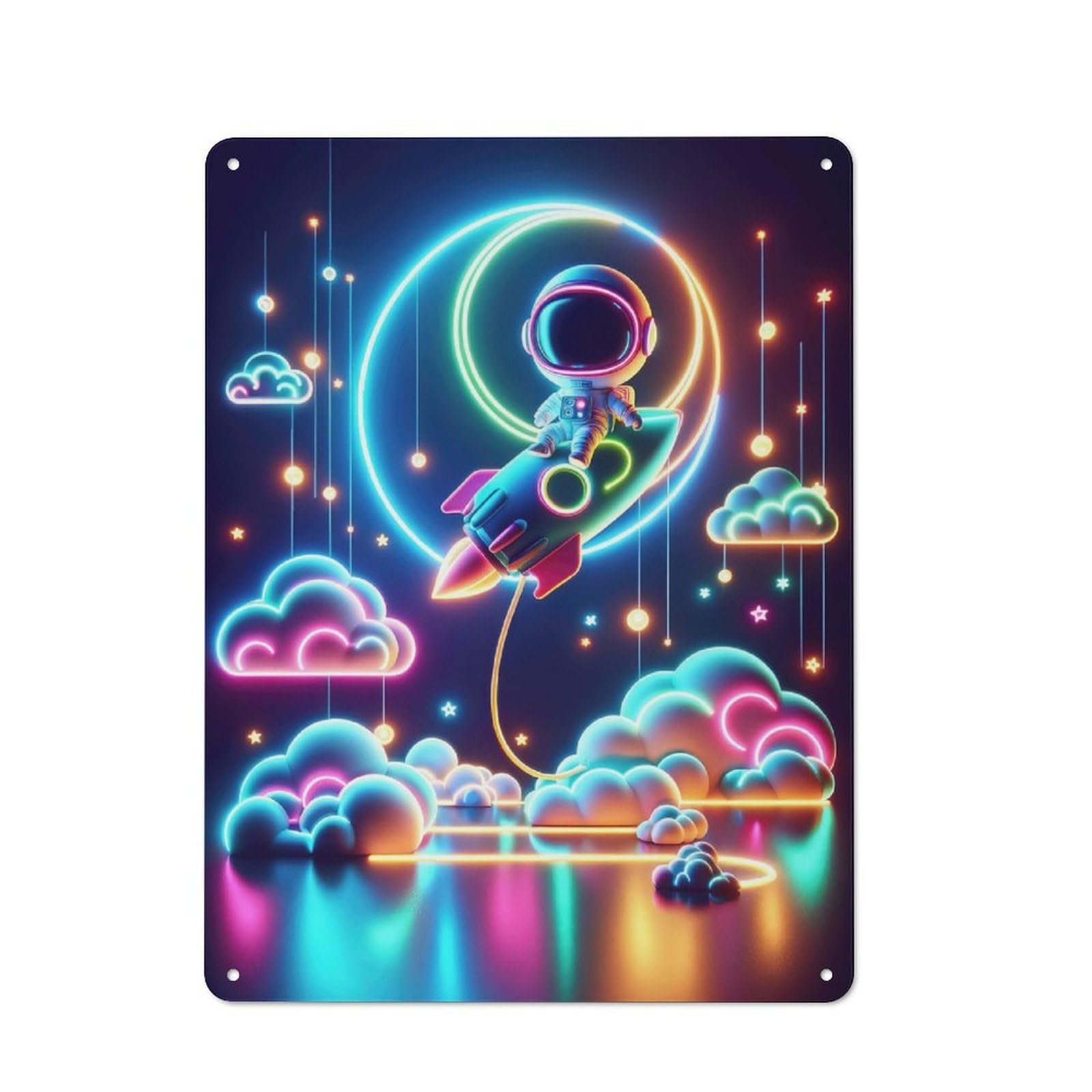 Junmoney Neon Sapce Tin Sign 40X30cm With For Pub Or Café, Retro-Style Decor, Suited To Café Interior Fans