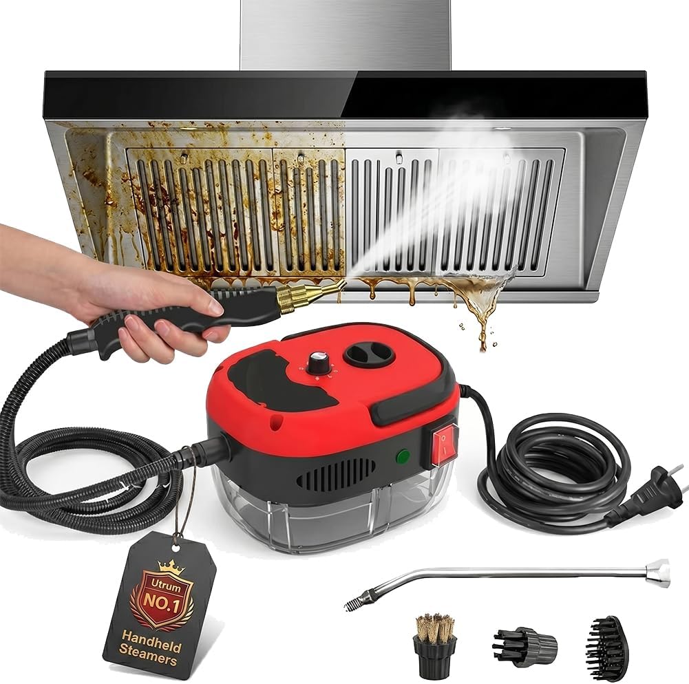 2500w Handheld High-Temperature Pressurized Steam Cleaner High Pressure Heavy Duty Professional Cleaners for Home Small Areas Rapid-Heating High Temp Machine Car Auto Detailing Multipurpose(Red)