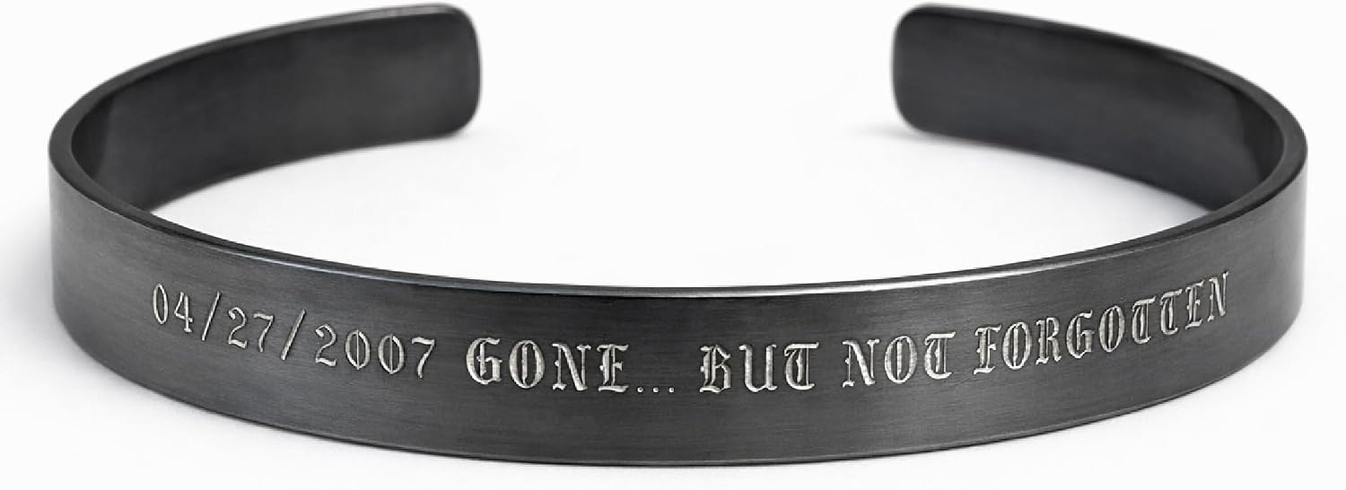 NadinArtDesign Personalized Roman Numeral Cuff Bracelet, Custom Date Engraved Oxidized Black Bangle, Dark Open Cuff for Men Memeorial Jewelry Thick Remember Bracelet