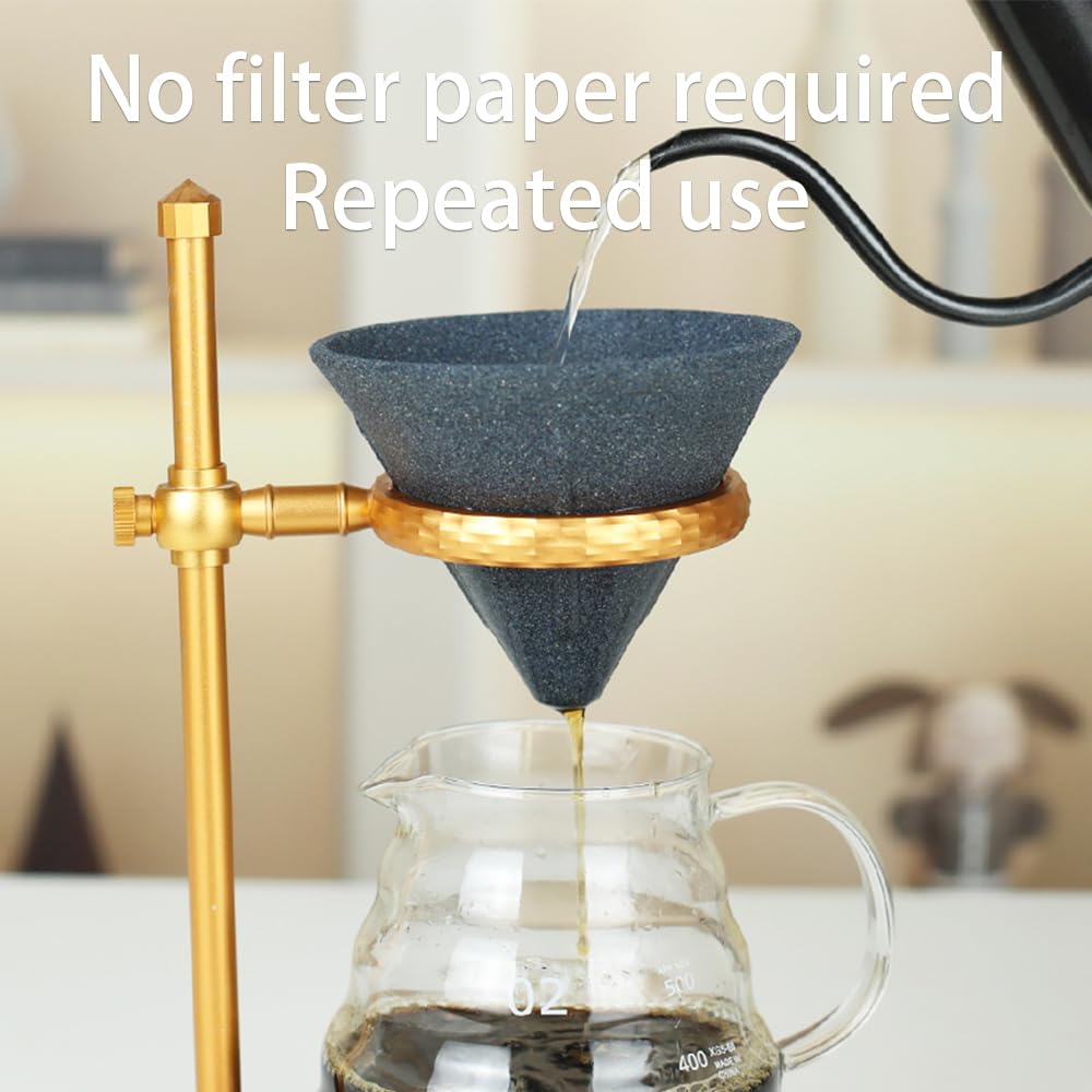 Filtro de café de cerámica microporoso, taza de goteo hecha a mano, no requiere papel, reutilizable para té y (Golden shelf)