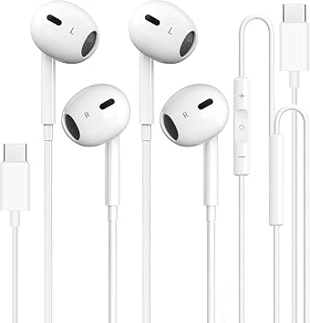 2 Pack Type C Headphones Wired for iPhone 17 16 16e 15 Pro Max Plus, USB C Earphones with Microphone & Delivers Crisp Stereo Sound with Rich bass Earbuds for iPhone 15 16 Pro Max, iPad