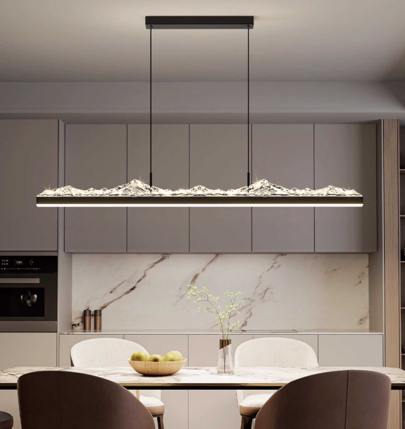 Lampada a sospensione a LED da tavolo da pranzo, 3000 K-6000 K, dimmerabile, con telecomando, design lineare moderno, 60 W, ad alta luminosità, da appendere, regolabile in altezza (120 cm/60 W)