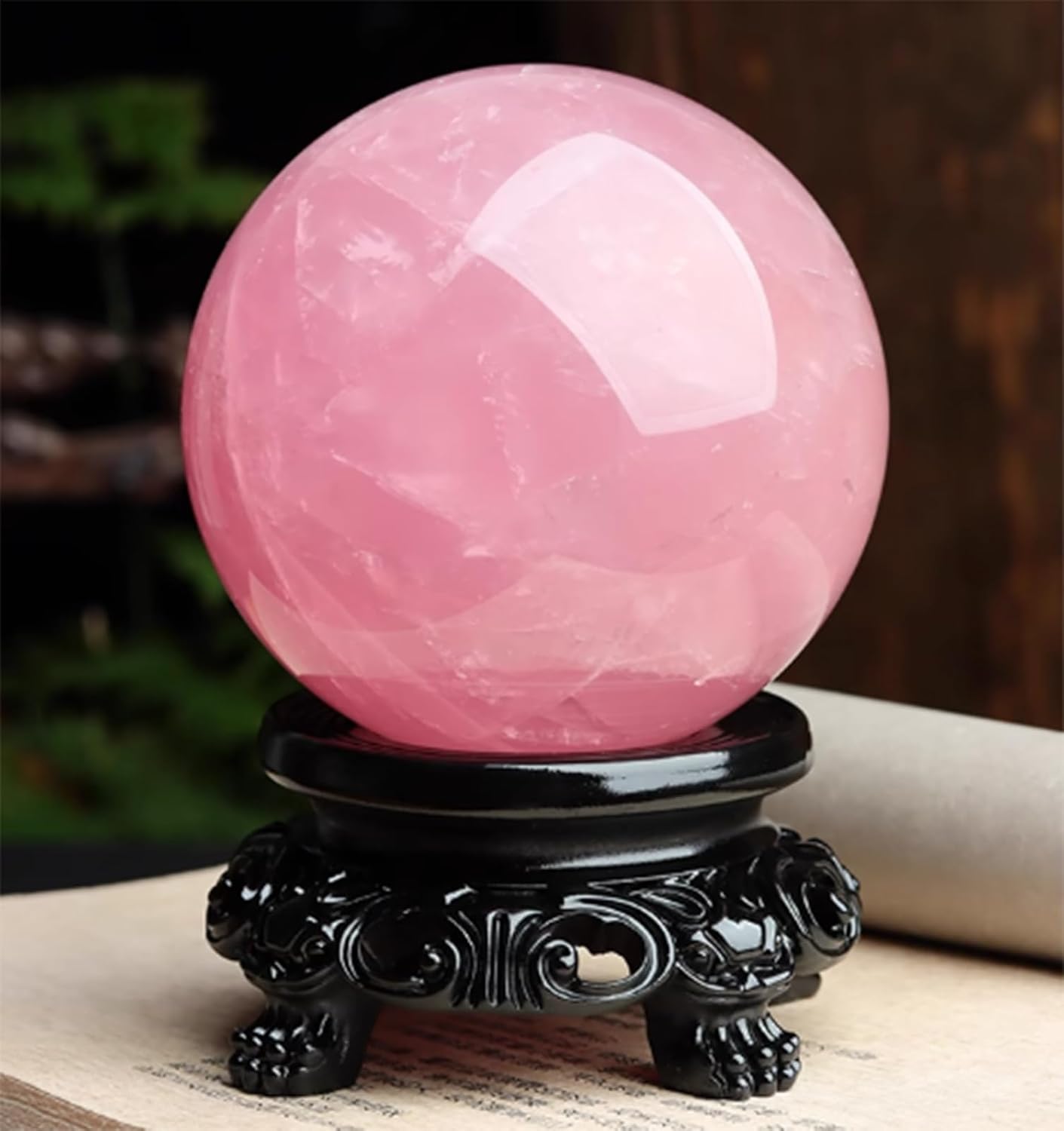 Decorative Rose Quartz Crystal Ball, Stone Sphere with Stand, for Home Decor Feng Shui,5cm