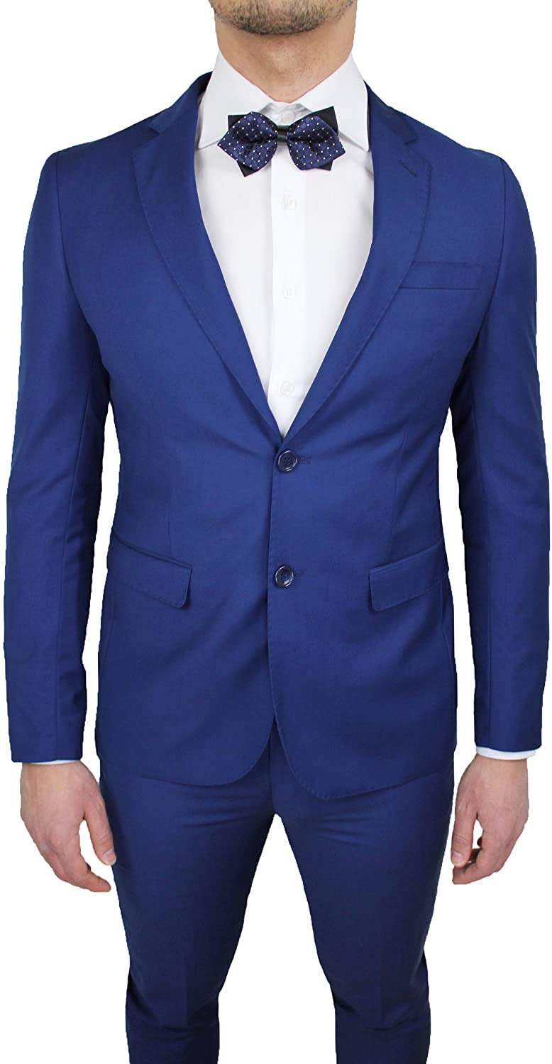 Abito Completo Uomo Sartoriale Blu Slim Fit Aderente Nuovo Elegante Cerimonia