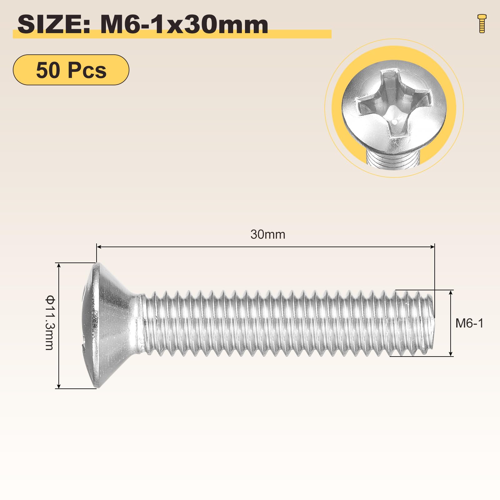 METALLIXITY Phillips Cross Recessed Countersunk Head Screws Bolts (M6-1x30) 50Pcs - Image 2