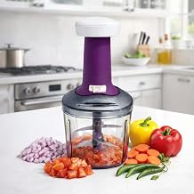 Chopper Manual Hand Press Push Chopper with 6 Blades for Effortless Chopping Vegetables & Fruits (1100 ml, Multicolour Plastic with Stainless Steel Blades)