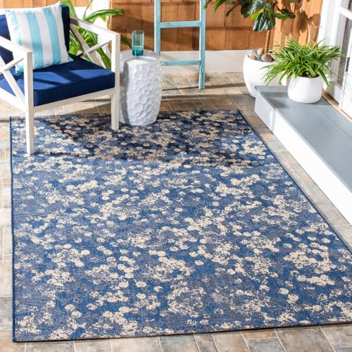 SAFAVIEH Courtyard Collection 6'7" x 9'6" Navy/Beige CY6333 Indoor/ Outdoor
