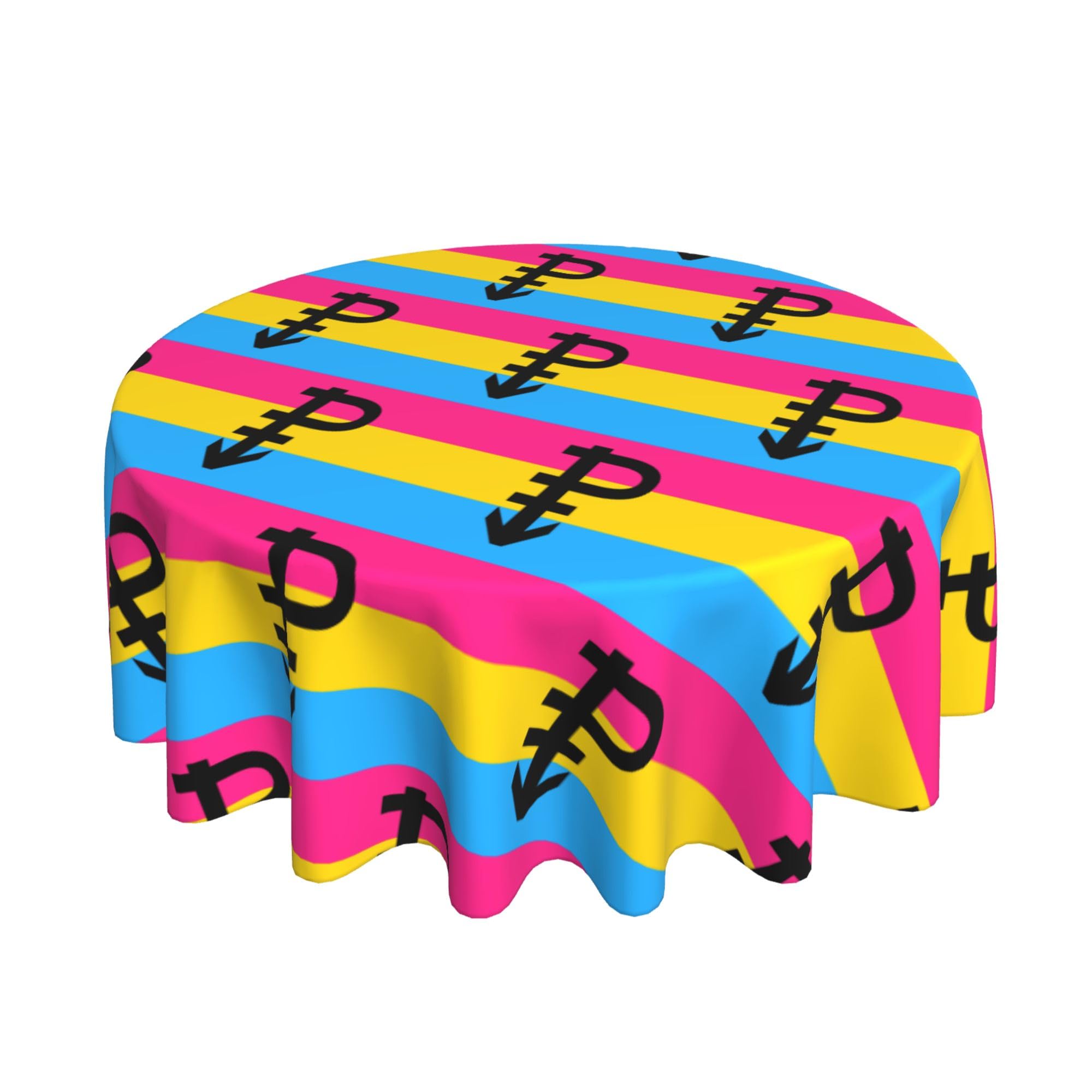 HLBSDM Pansexual Pride Flag with P 60" Restaurant Circle Decor Tablecloth Festive Table Cover Round Art Desk Cloth