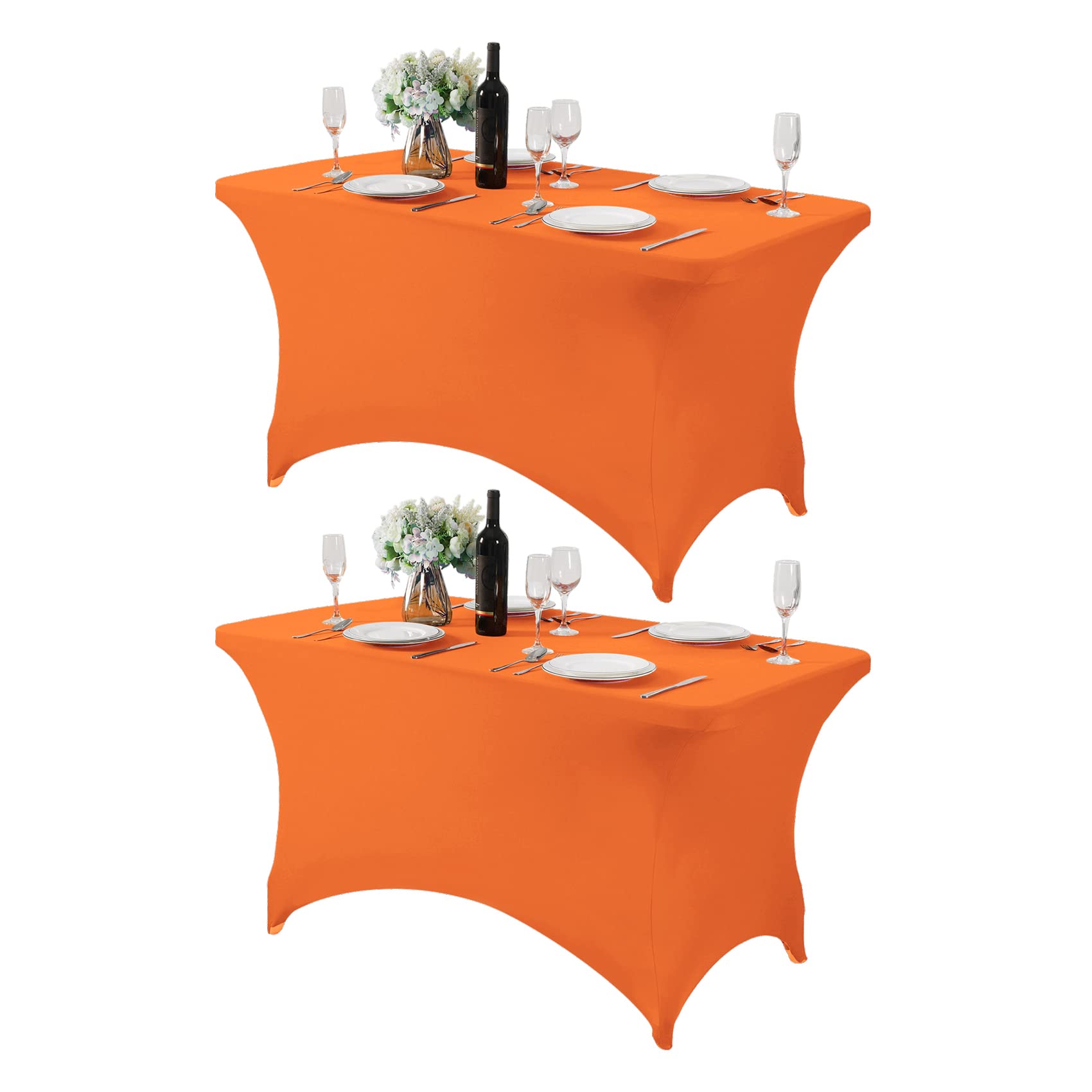 Photo 1 of **1 only**Hezuzo 2Pack Spandex Table Cover for 4FT or 6ft or 8ft Table Universal Fitted Stretch Tablecloth for Party, Banquet, Wedding and Events-Orange