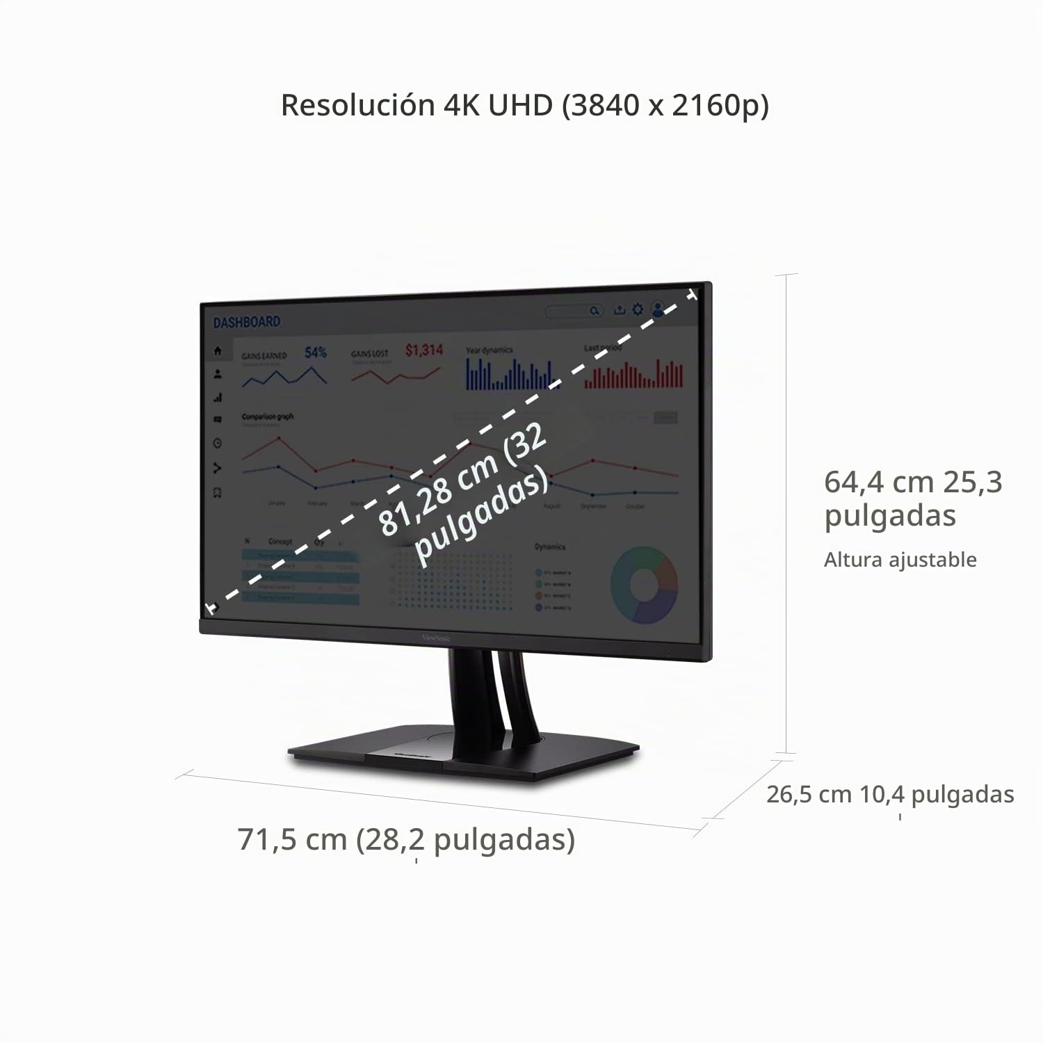 ViewSonic VP3256-4K Monitor ergonómico IPS 4K UHD de 32 Pulgadas con biseles ultrafinos, precisión de Color, validado Pantone, USB C de 60 W