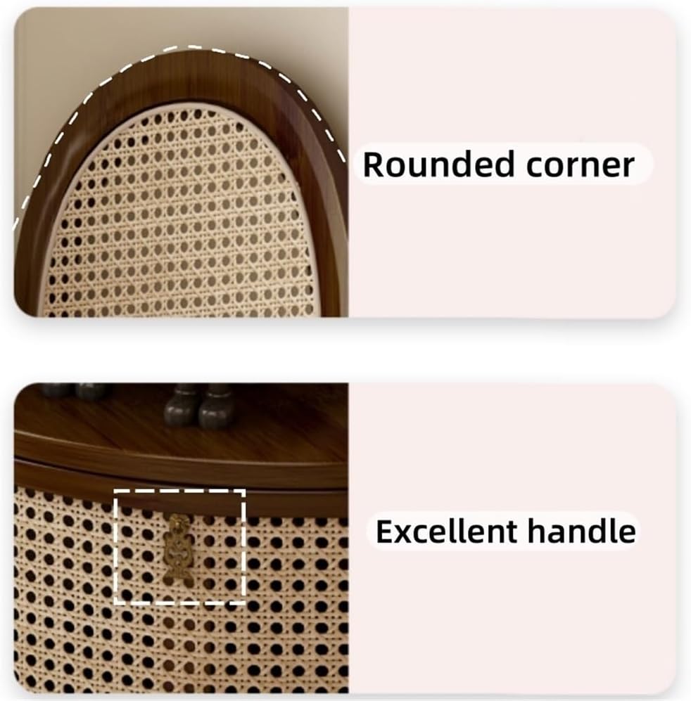 Multi-Functional Corner Shelf, Solid Wood Rattan Triangular Cabinet, 4-Tier Floor Standing Bookshelf for Living Room, Bedroom(Natural)