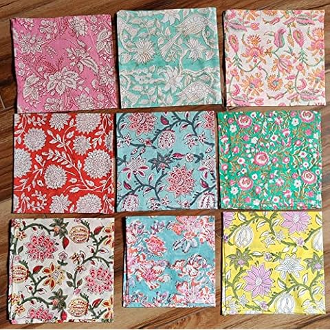 Juego de 10 Servilletas de Tela con Estampado de Bloques de Mano Cover