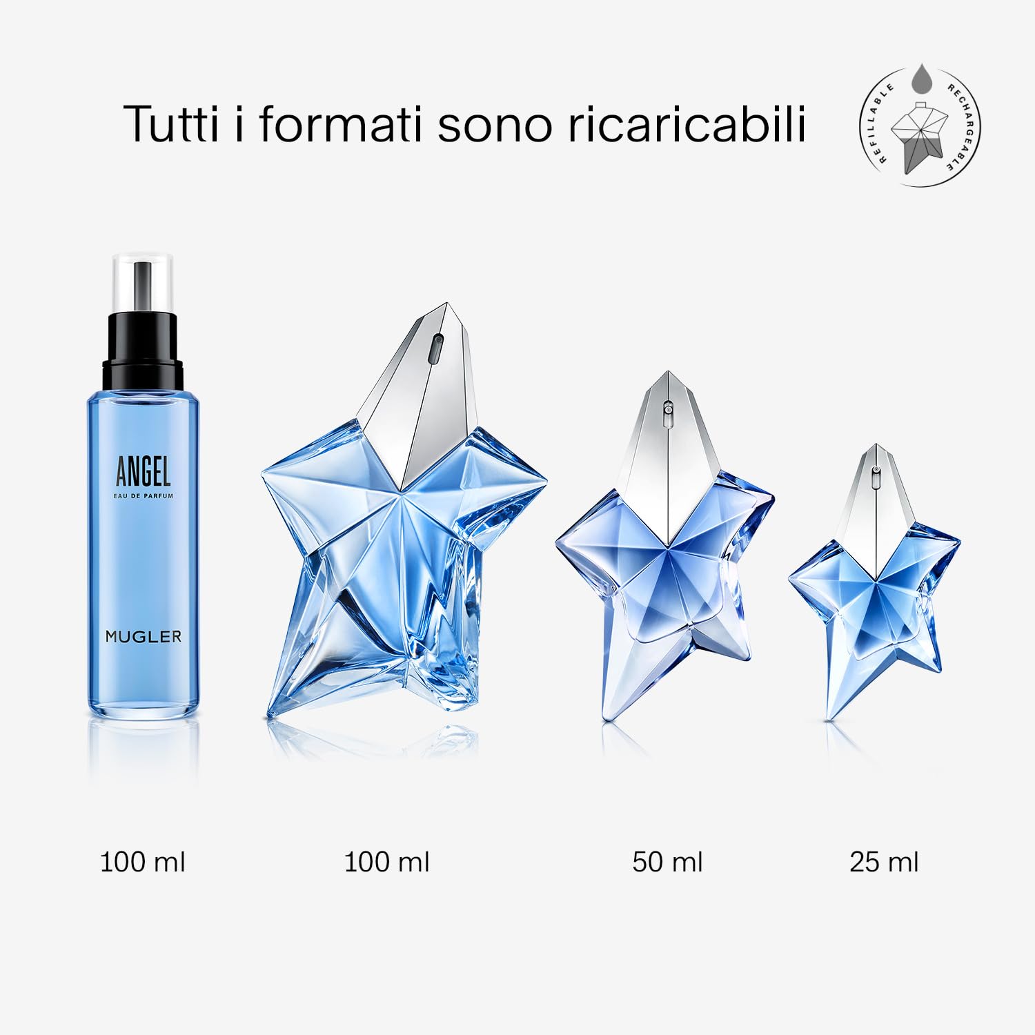 MUGLER Angel, Eau de Parfum, Profumo Donna, Profumo Ambrato e Gourmand, Fragranza Affascinante, Profumo Iconico, Magnetico, Ricaricabile, Lusso Sostenibile, 50ml