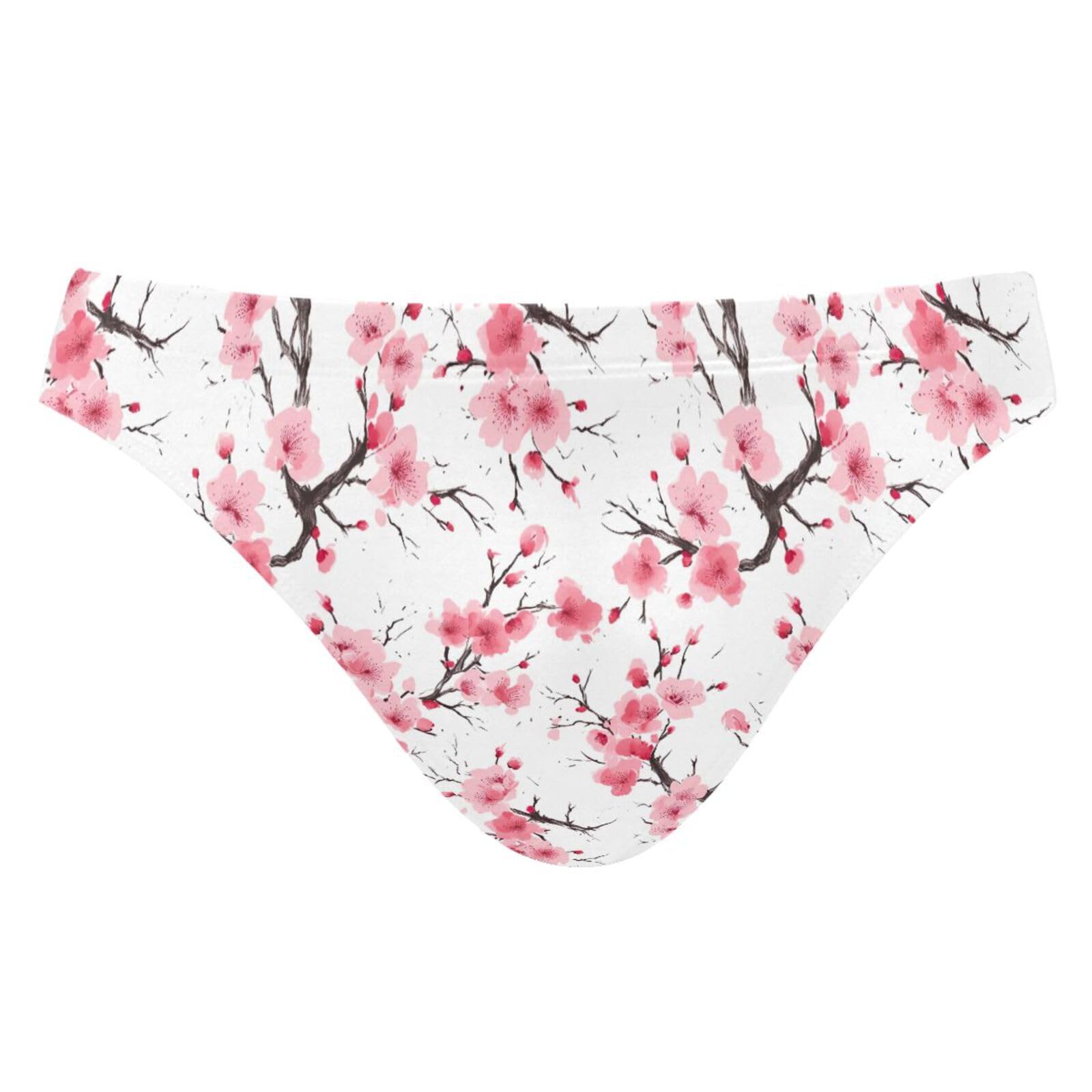 Men Swimming Cherry Blossoms Bikini Swimsuit Swimwear Quick Dry Print Briefs S 21215236