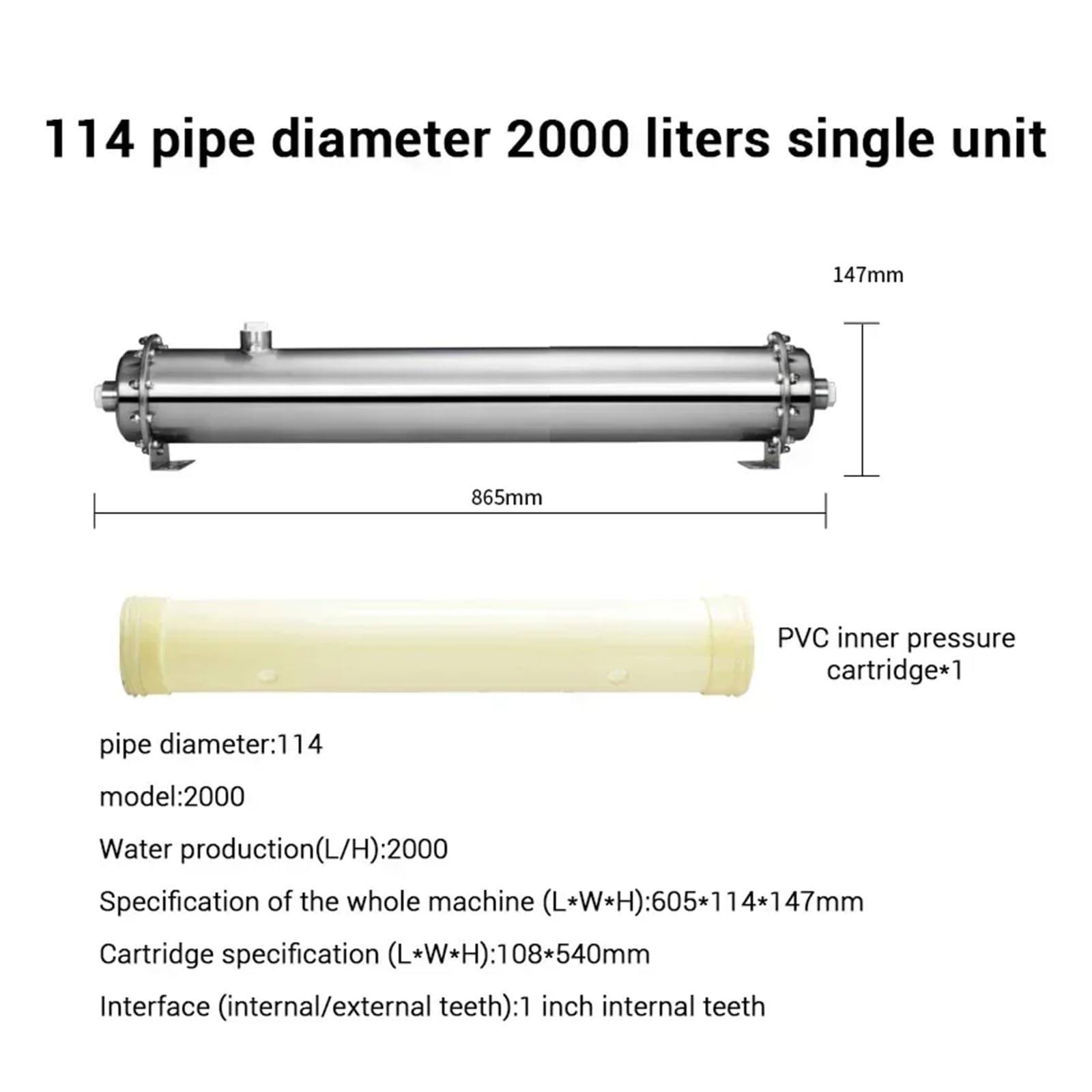 Wasserfiltersystem mit Durchfluss, rostfrei, 0,01 μm, Ultrafiltrationsfilter, wiederverwendbar, PVC, übersteigt das ganze Haus den Heimgebrauch(114-2000L)