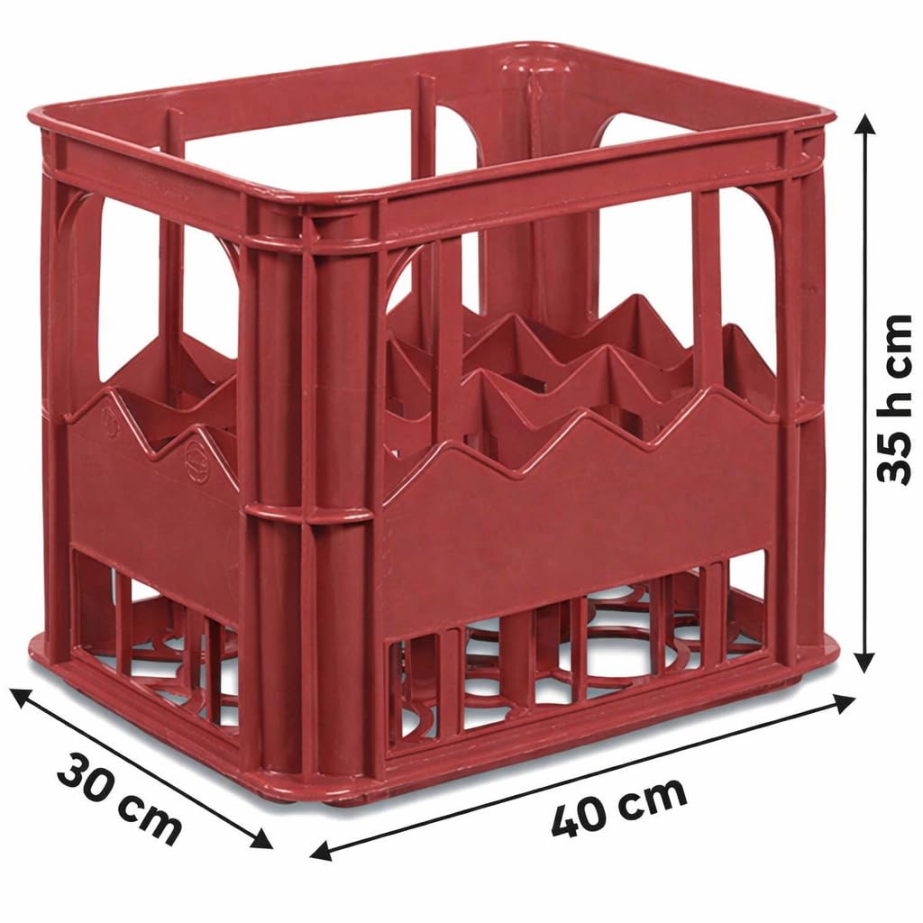 Set 3 Cassette Cassetta Portabottiglie in Plastica Rossa – 12 Posti per Bottiglie da 1 Litro – Impilabili e Resistenti