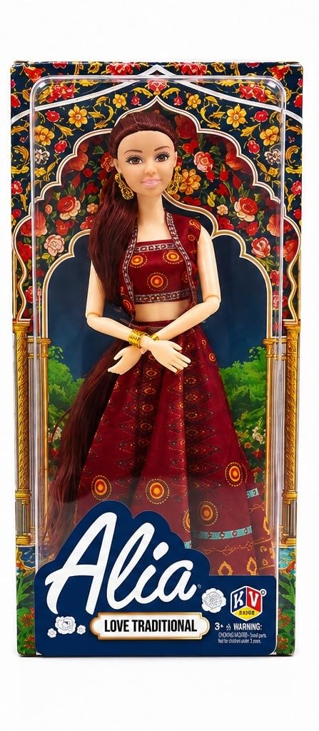 Wedding Style Ethnic Fashion Doll 29 CM-Saree or Lehenga Design-Red | Ethnic Bridal Wear, Gold-Toned Jewellery, Articulated Limbs, Ages 3+, Long Styled Hair-image-38
