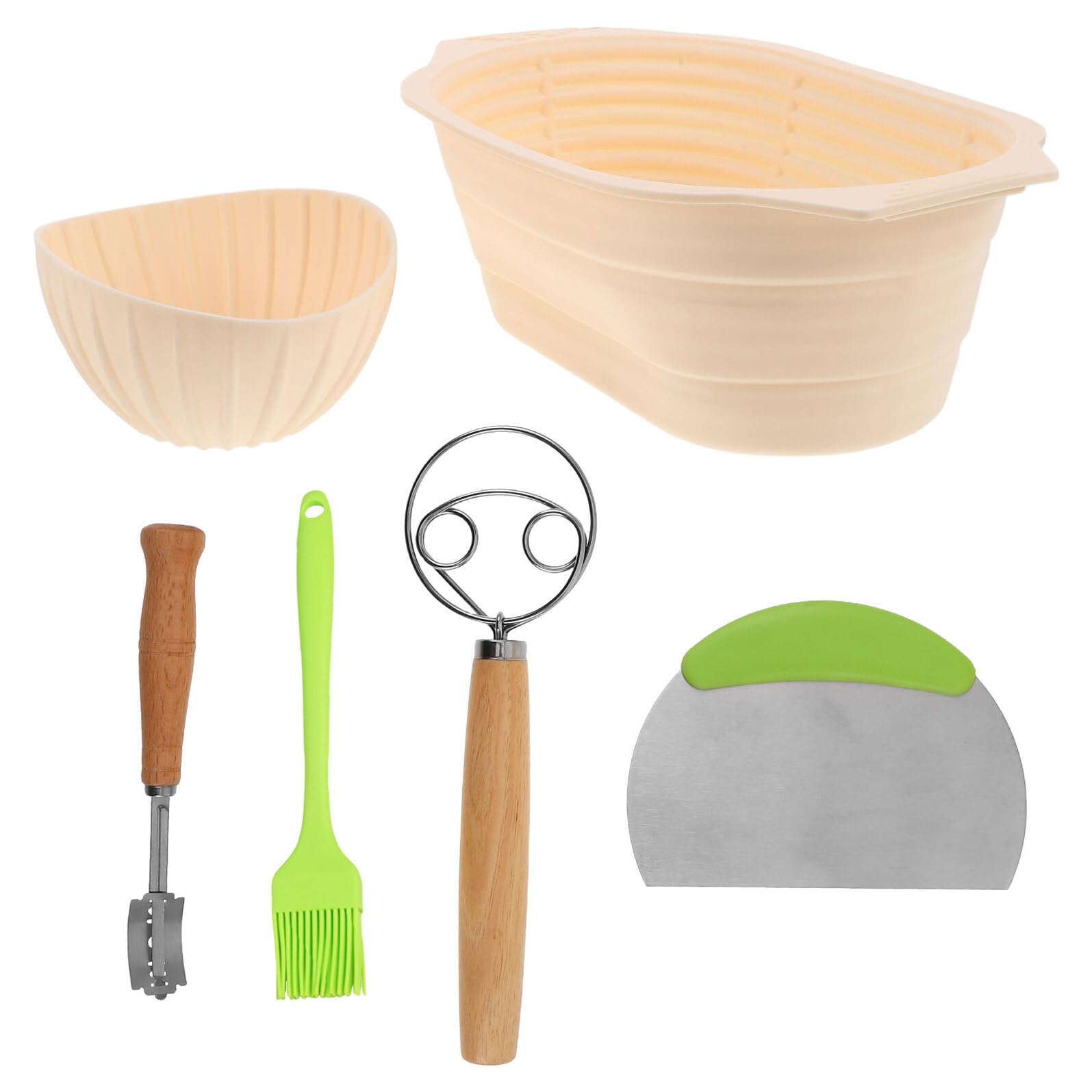 Veemoon Juego de Cestas para Fermentar Pan de Masa Madre Cesta Ovalada de Silicona Beige Plegable Banneton Tamaño Pequeño Accesorios para Hornear Pan Capacidad Grande y Herramientas