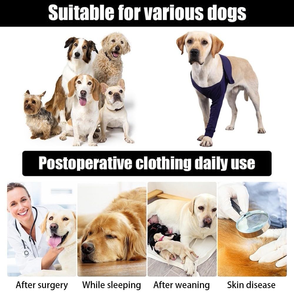 DONGKER Funda de protección antilamidos para perros, mangas de recuperación de cirugía para perros con calcomanías mágicas para lesiones en la pierna delantera de mascotas, recuperación de esguinces
