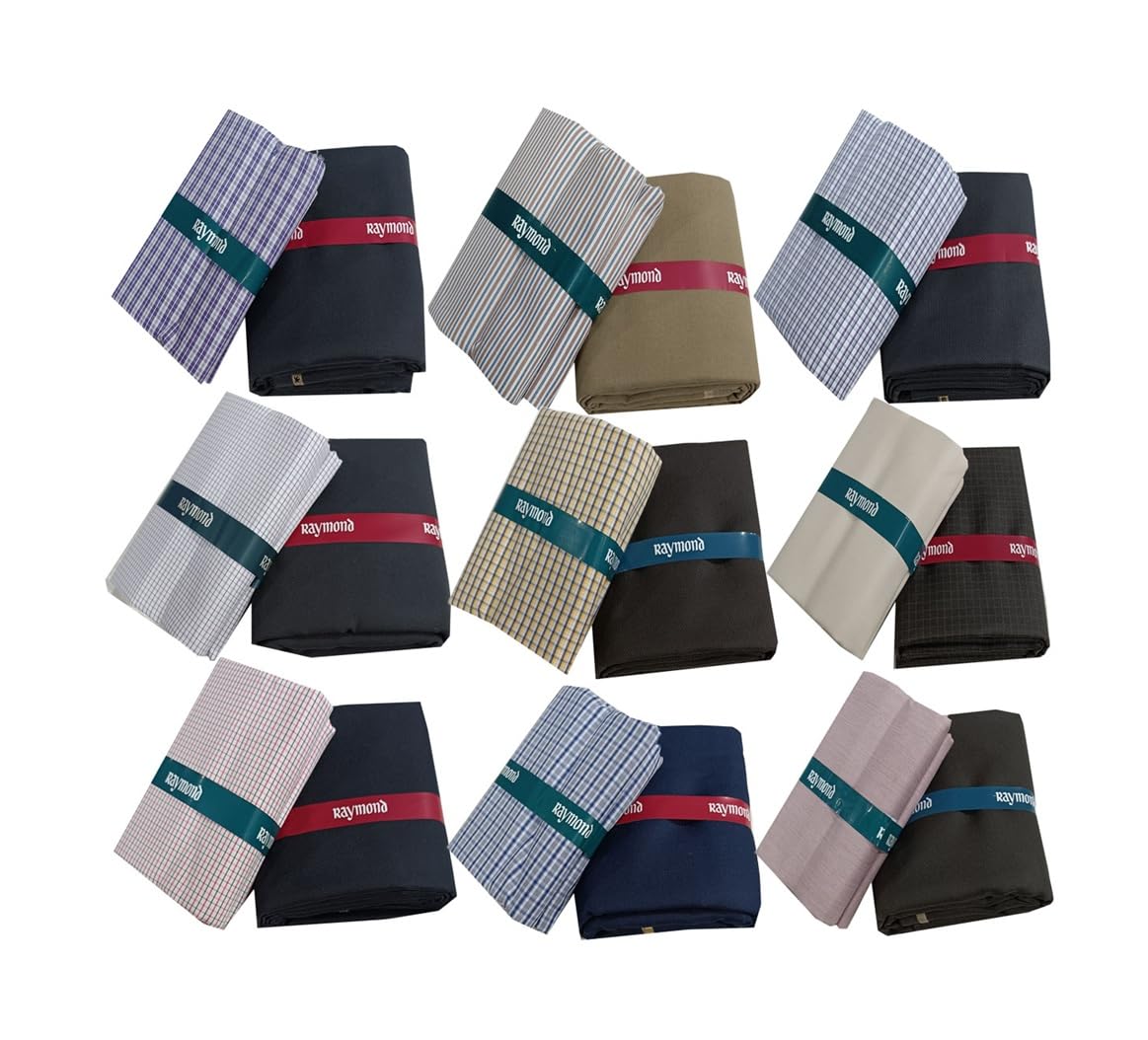 raymond fabrics Raymond Unstitched Shirt & Pant Fabric Combo Pack of 9 | Premium Cotton Blend Material | Assorted Stripes, Checks & Solid Designs | Formal Wear for Men-picture-39