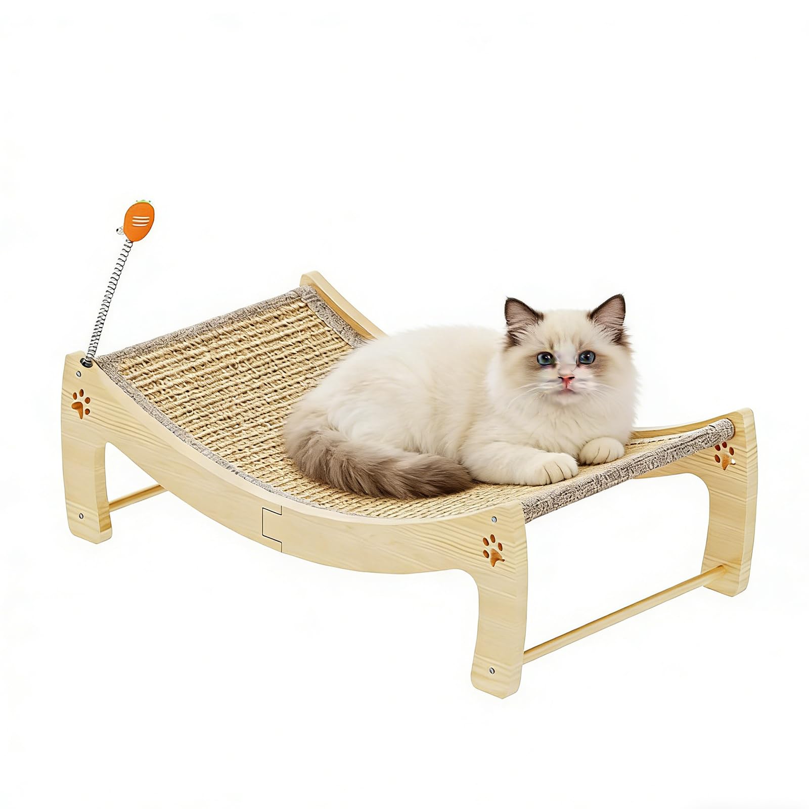 Tapis de lit à griffer pour chat XL nid de couchage en bois avec jouet chaton