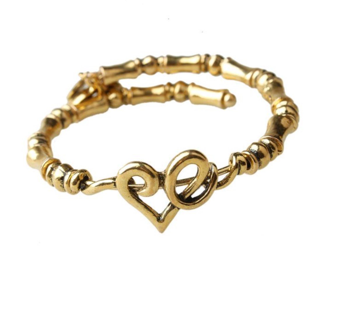 Chandria's TreasuresHeart Expandable Bamboo Bangle Bracelet with Charms - Summer Sale