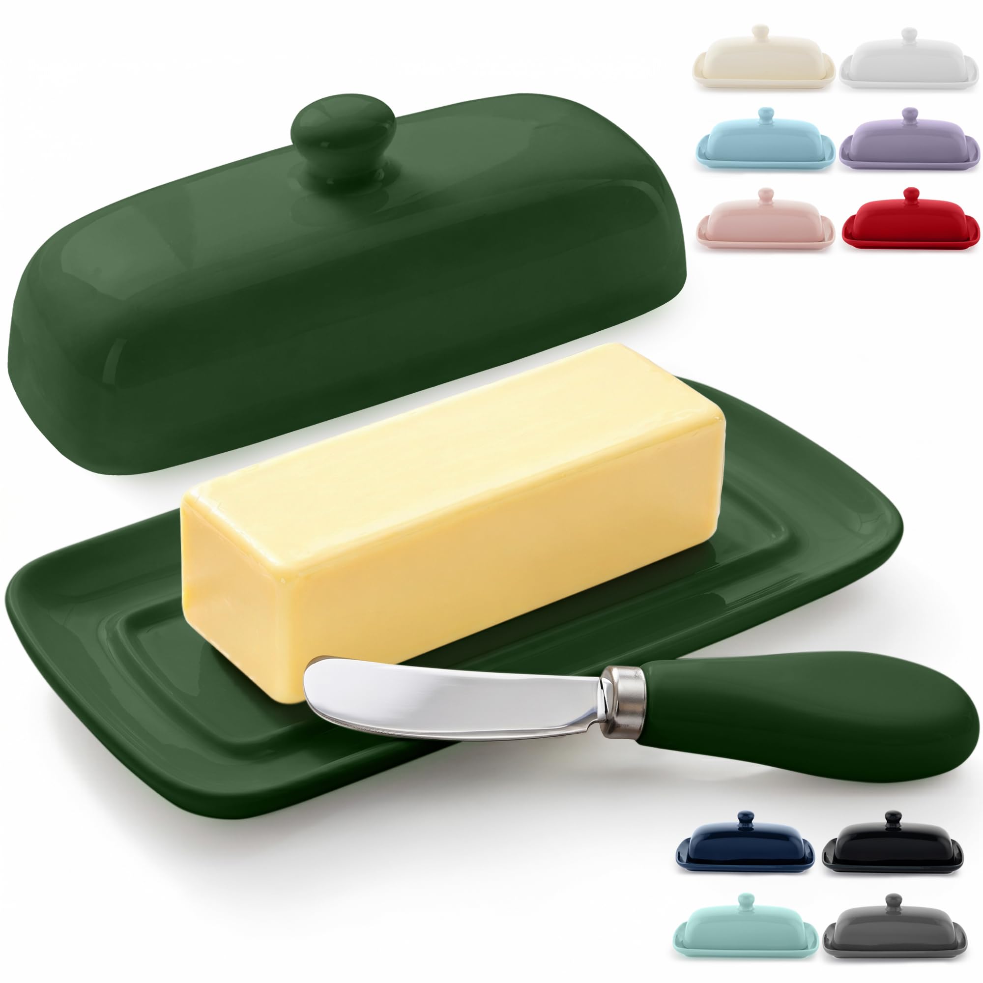 Zulay Butter Dish With Lid For Countertop - Porcelain Jade, Ceramic Butter Dish with Knob Handle Great for Cooking - Elegant Design Butter Holder - Durable &amp; Sturdy Butter Keeper - Jade