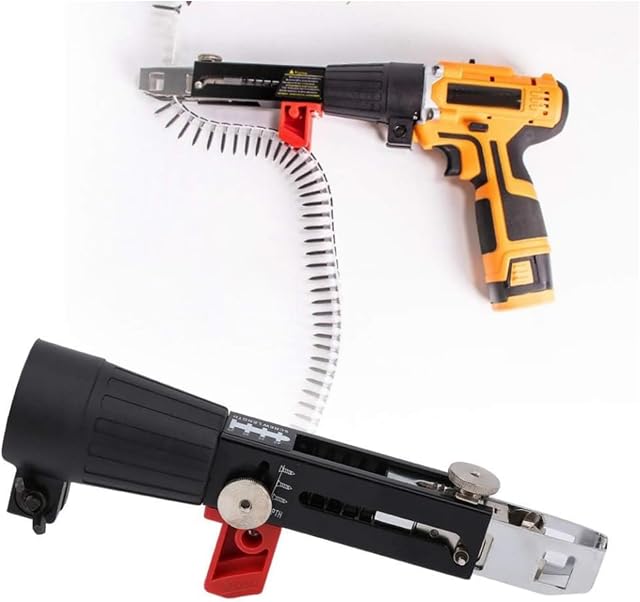 Automatic Chain Nail Gun Adapter, Auto Feed Screw Spike Chain Screw Gun, Drywall Screw Gun for Electric Drill Woodworking Tool Cordless Power Drill Attachment