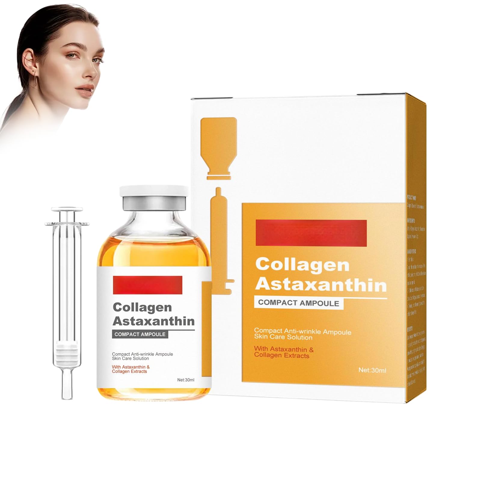 Siero Viso All'astaxantina 30ml, Fiale Ultra-Idratanti, Fiale Intense per La Cura Del Viso, Pelle Più Stretta E Liscia, Rimpolpante Della Pelle E Levigante Dell'aspetto Delle Linee Sottili
