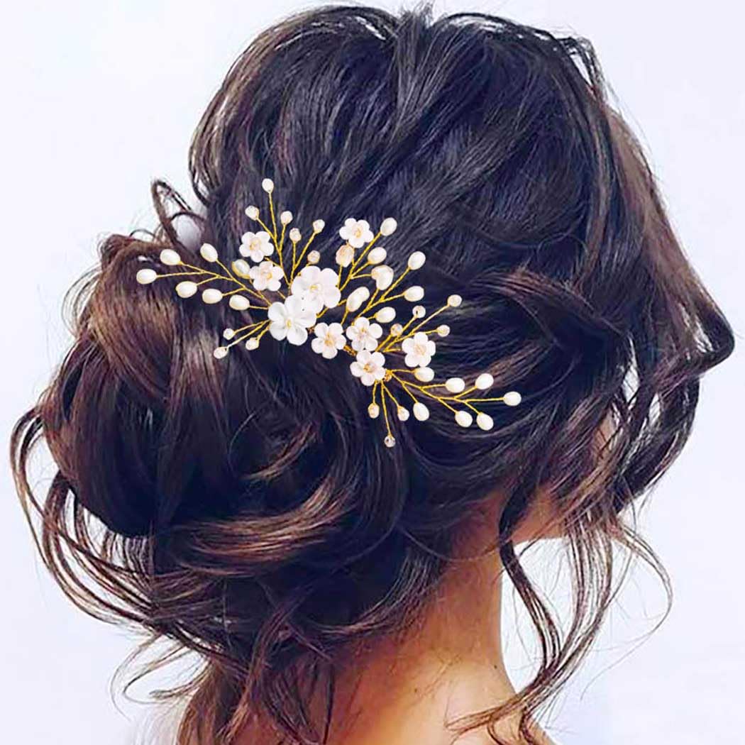 Edary Braut Haarkamm – Gold, Perle, Blume, Strass, Handgefertigt, 15 X 8 Cm, Für Hochzeit, Party, Boho, Langes Oder Kurzes Haar