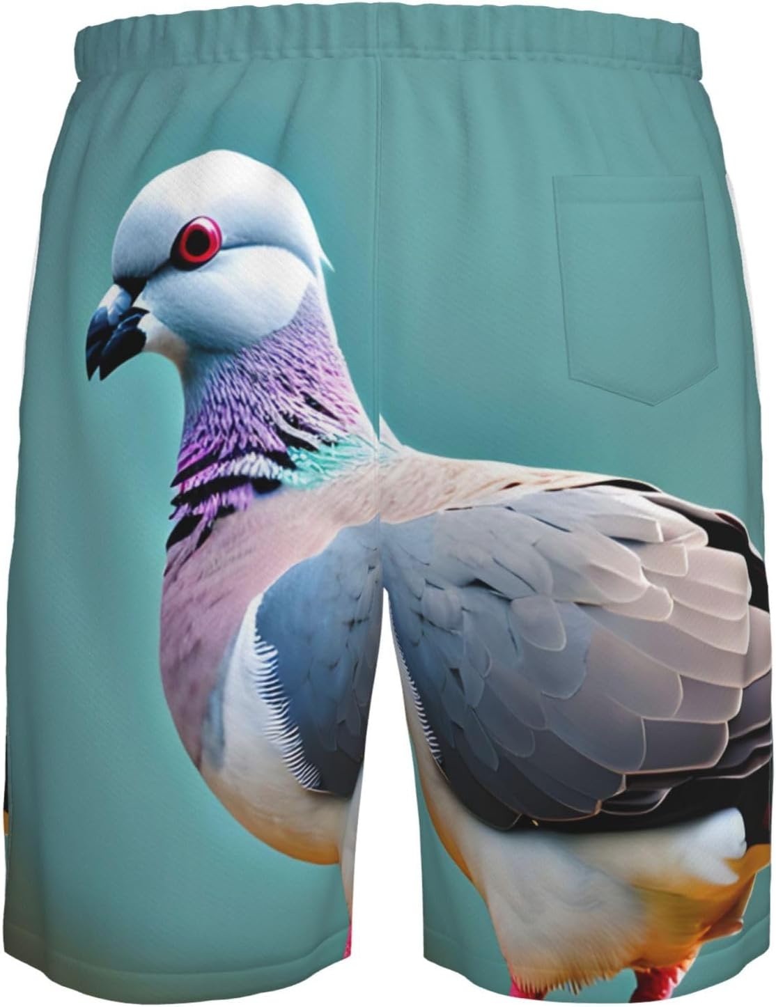Mens Cartoon Pigeon Print Beach Shorts,Casual Summer Shorts for Men,Quick Dry Polyester