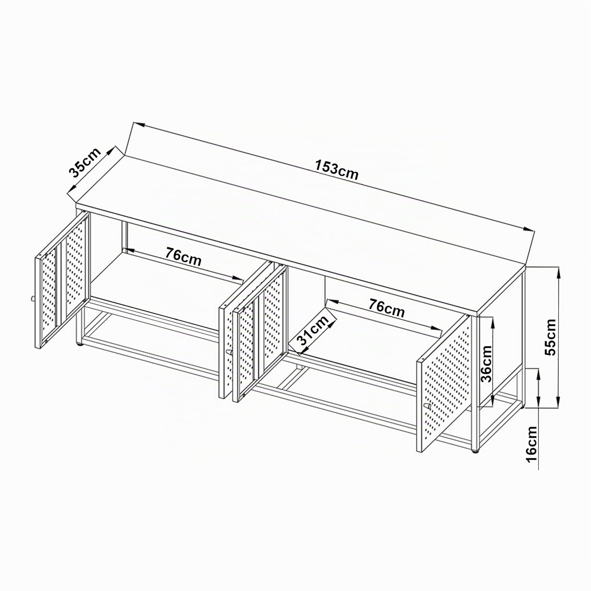 [en.casa] TV Schrank Janakkala Lowboard mit 4 Türen TV Board Schwarz Fernsehtisch TV Kommode Fernsehschrank 153 x 35 x 55 cm Metall