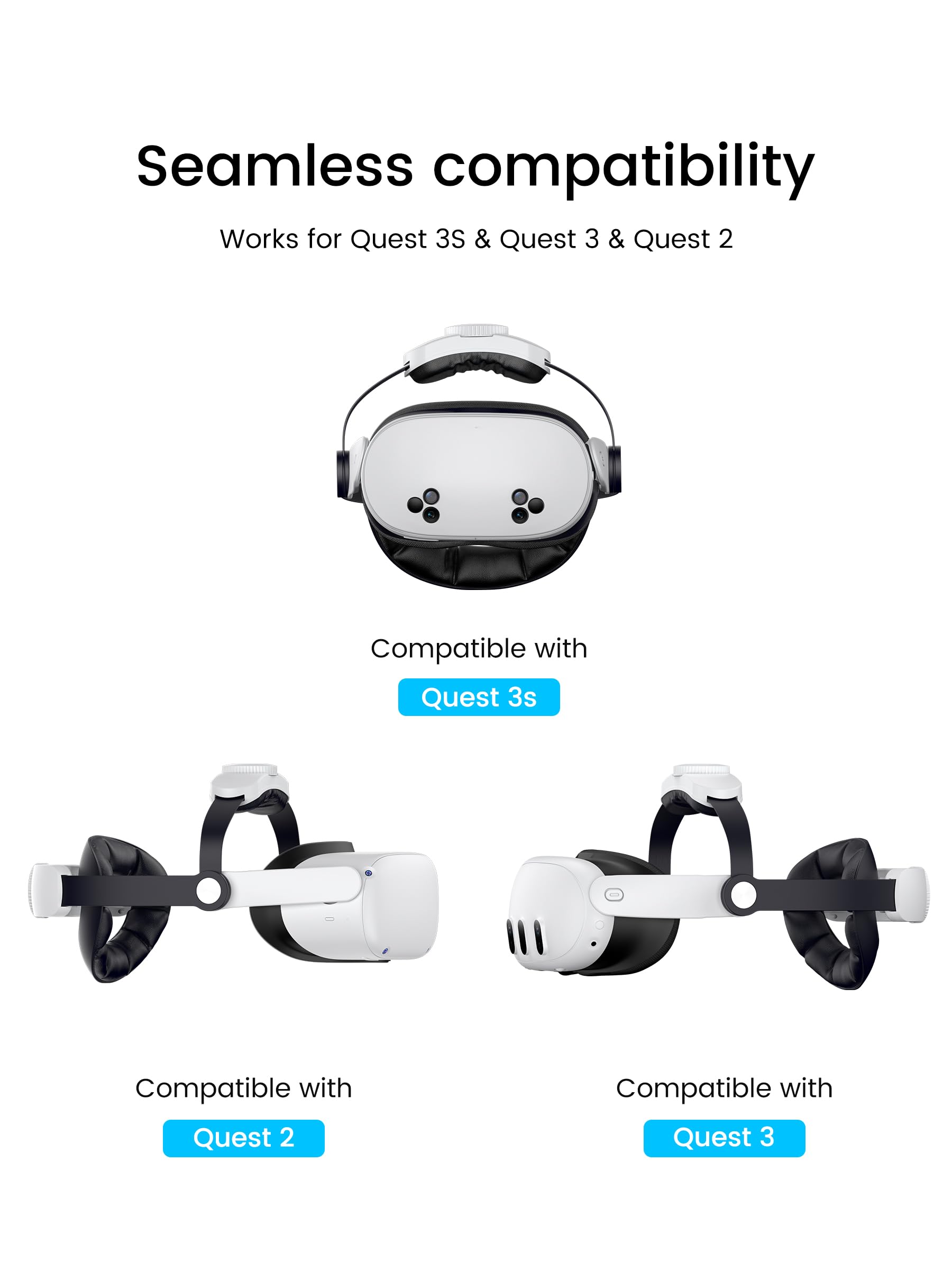 Elegamefy Headstrap per Meta Quest 3/3s/Quest 2 con batteria da 10000 mAh, gioco intercambiabile e prolungato, 5 ore, doppio pomello regolabile
