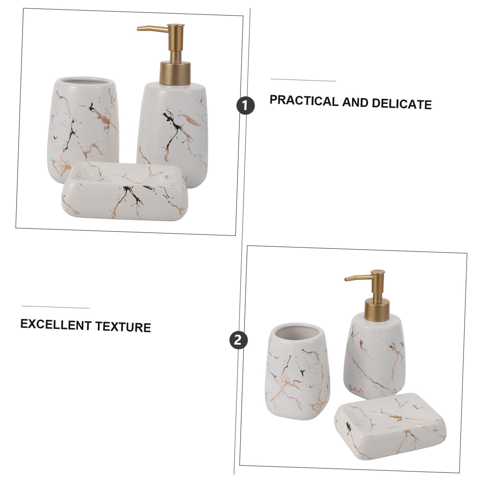 Ensemble D’Accessoires de Salle de Bain Marbre 3 Pièces en Céramique
