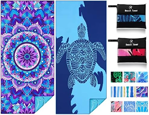 2 Pack Lightweight Thin Beach Towel Oversized 71"x32" Big Extra Large Microfiber Sand Free Towels for Adult Quick Dry Travel Camping Beach Accessories Vacation Essential Gift Blue Sea Turtle Mandala
