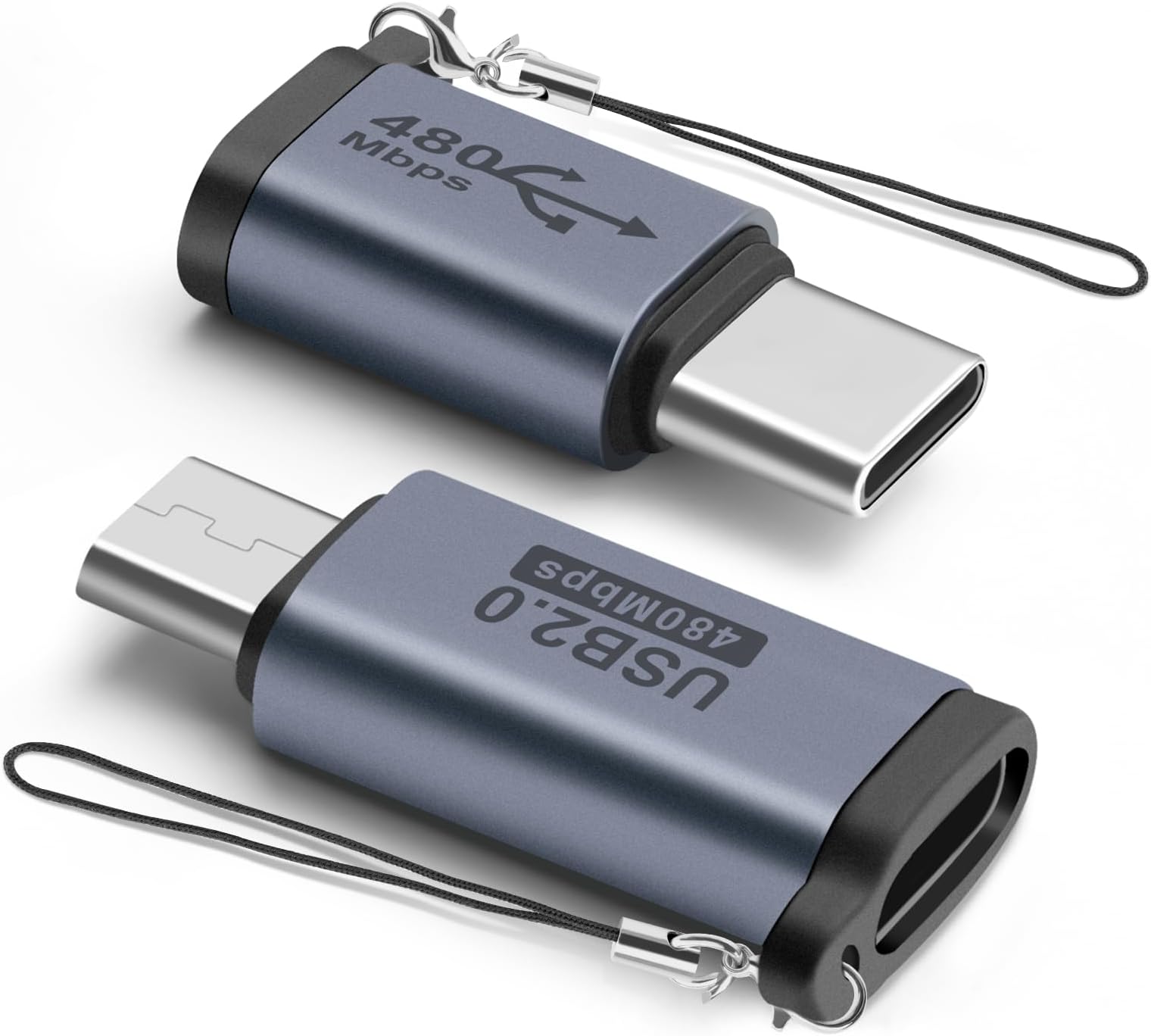 BORLTER CLAMP USB C/Micro to USB Micro/C Adapters (2 Pack), Type-C/Micro Male to Micro/C USB Female Adapter for Galaxy S8/S8+, Google Pixel 3/2 and More