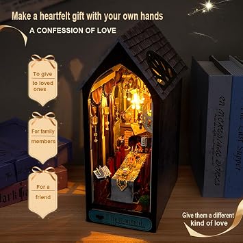 DIY Miniature House Kit, European Style Book Nook Kit, Illusion Mirror Design Miniature Dollhouse Kit, Booknook Bookshelf Desktop Decor Model Building Creativity Gift for Women and Adults
