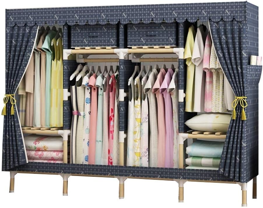 Portable Clothes Closet Non-Woven Fabric Wardrobe Double Rod Storage Organizer (Color : Argento)