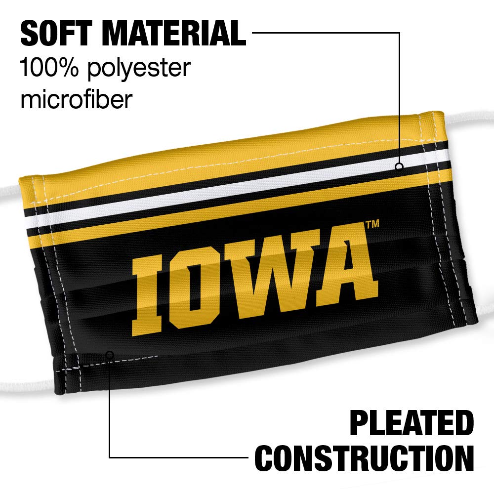 University of Iowa Hawkeyes Classic 1-Ply Reusable Face Mask Covering with Adjustable Nose Wire, Unisex