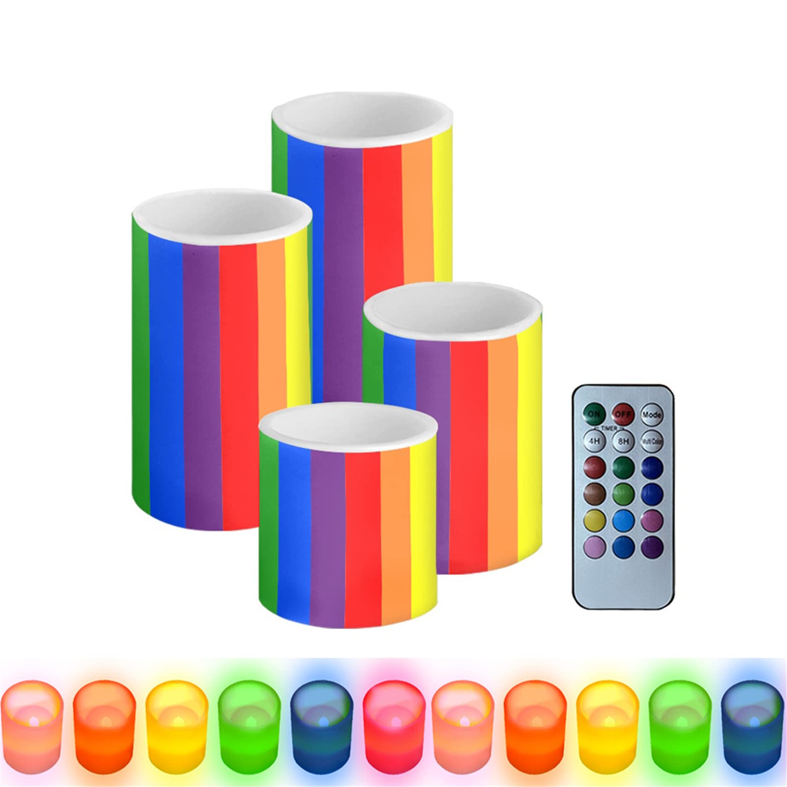 HUGS IDEA Rainbow Stripes Gay Pride Electric Flicker Tealights Bulk Fake Candles for Wedding, Party, Festival, Christmas Decorations etc [Rainbow - Remote Control] — image 1
