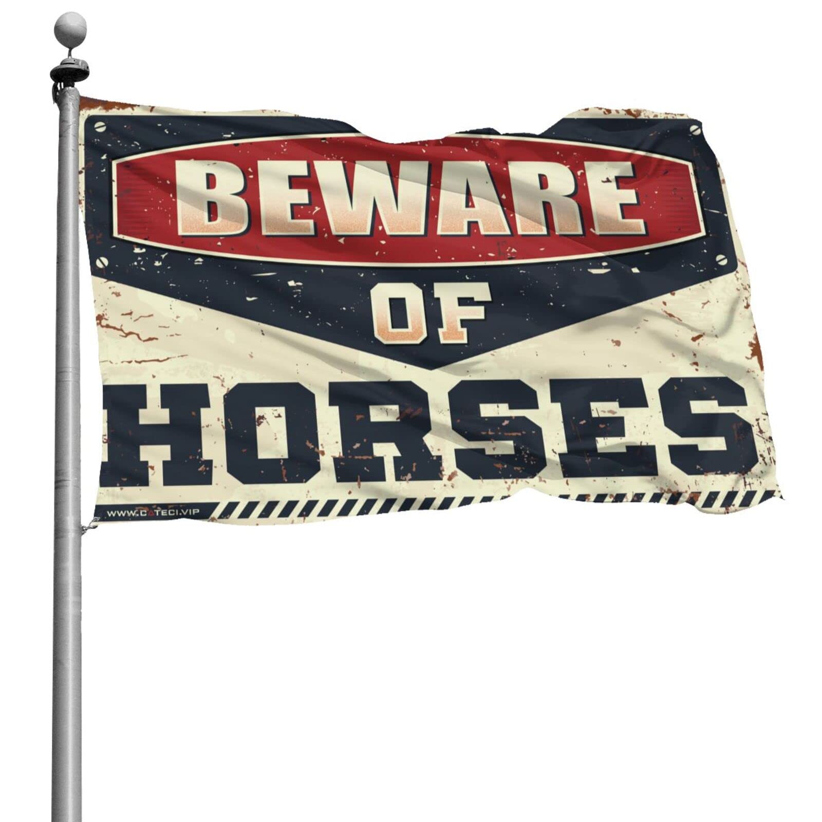 Bannière de chambre Beware of Horses grand drapeau en tissu contre les murs vides