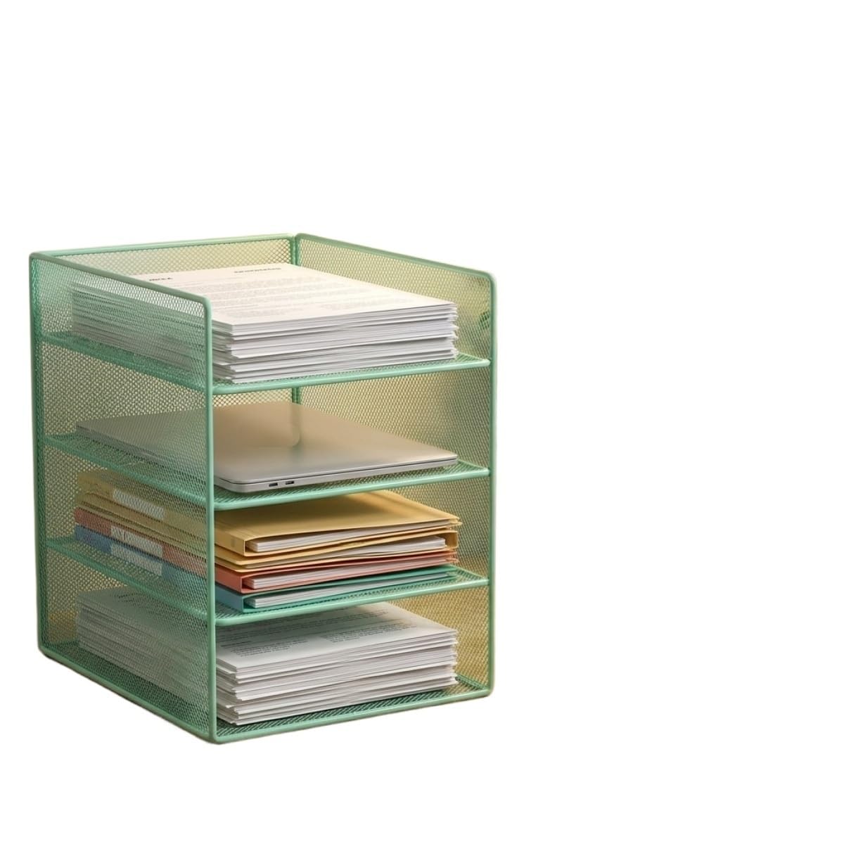 Portadocumenti Da Scrivania Organizzatore di file da scrivania in rete senza installazione: grande capacità, impilabile su 2/3/4 livelli, portarotolo in metallo verde Organizer Scrivania(3-Tier-Green)