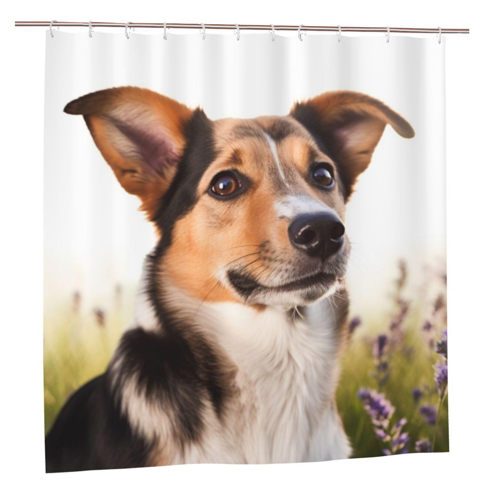 Rideau de douche imprimé chien TOMPPY en tissu polyester imperméable pour baignoire moderne