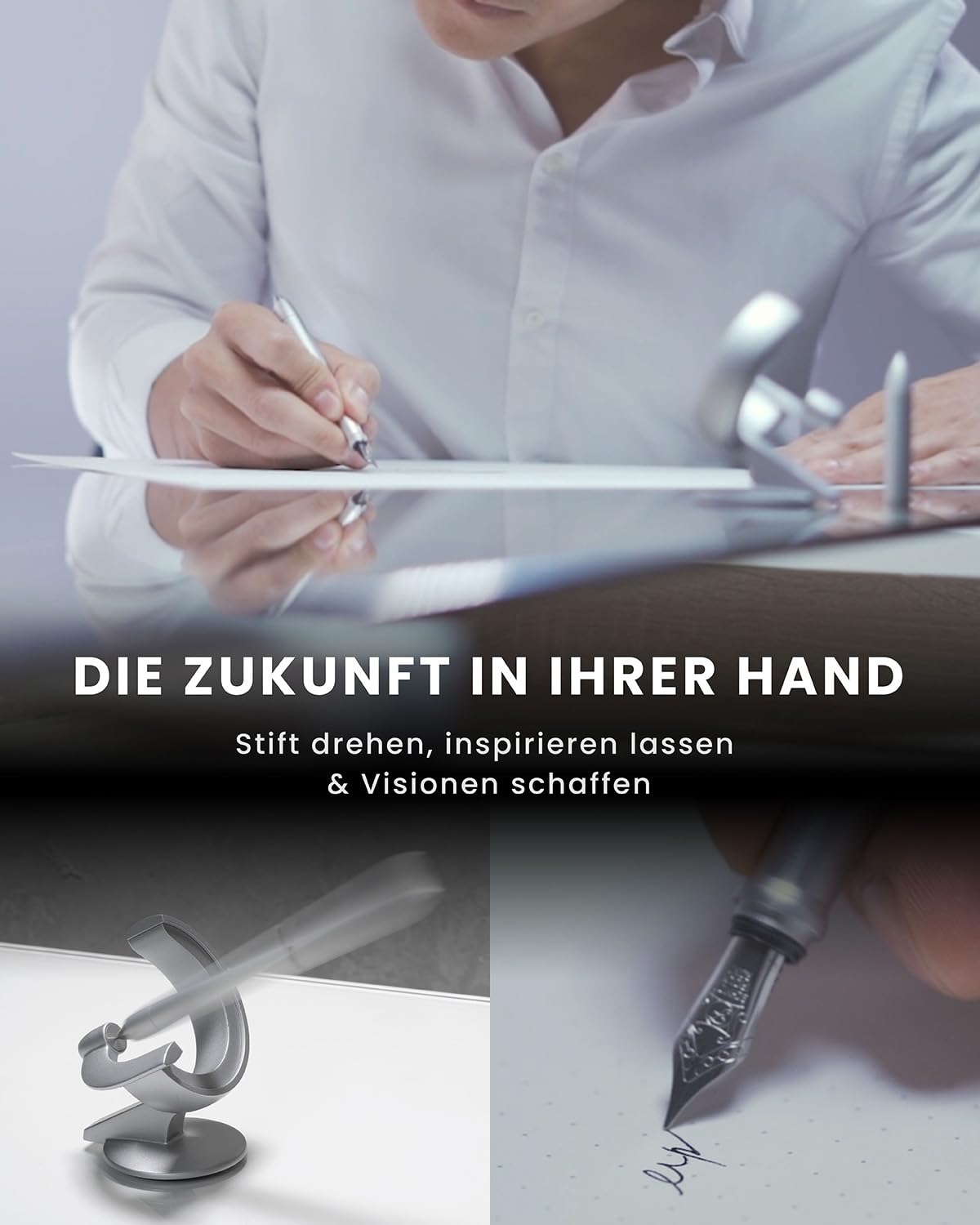 novium Hoverpen Future - Schwebende Füllfeder & Rollerball, Deep Black | Modularer Stift (2-in-1) mit magnetischer Schwebetechnik, Raumfahrt-Design, Schmidt-Nachfüllminen, Premium-Geschenkidee