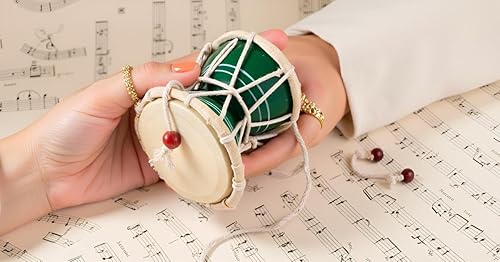 Miniatura 7 de Juego de instrumentos de percusión de tambor de mano de 3 pulgadas, hecho a mano, tradicional, auténtico, madera y cuero, clásico indio, dumroo,