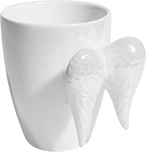 White Angel Wings - Taza de cerámica con asa en forma de alas de ángel, té aziraphale, bebidas calientes, hogar, cocina, oficina, 13.5 onzas