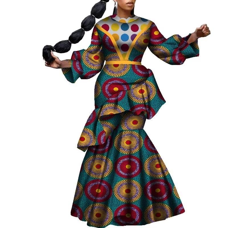 African Clothes for Women Long Sleeve Tops and Ankle-Length Skirt African Women Print Suits Lady Dashiki Party Outfit