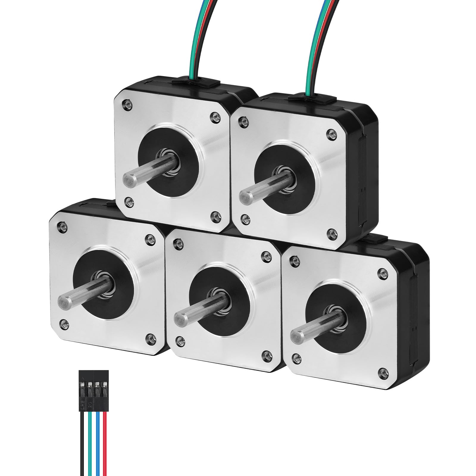 Lot de 5 moteurs pas à pas Nema 17 2 phases 1,8 ° 0,13 nm couple élevé bipolaire 21 mm 1,0 A 4,2 Ω arbre 4 fils 24 mm φ5 mm 42 câbles de moteur pas à pas 1 m pour imprimante 3D DIY Robot