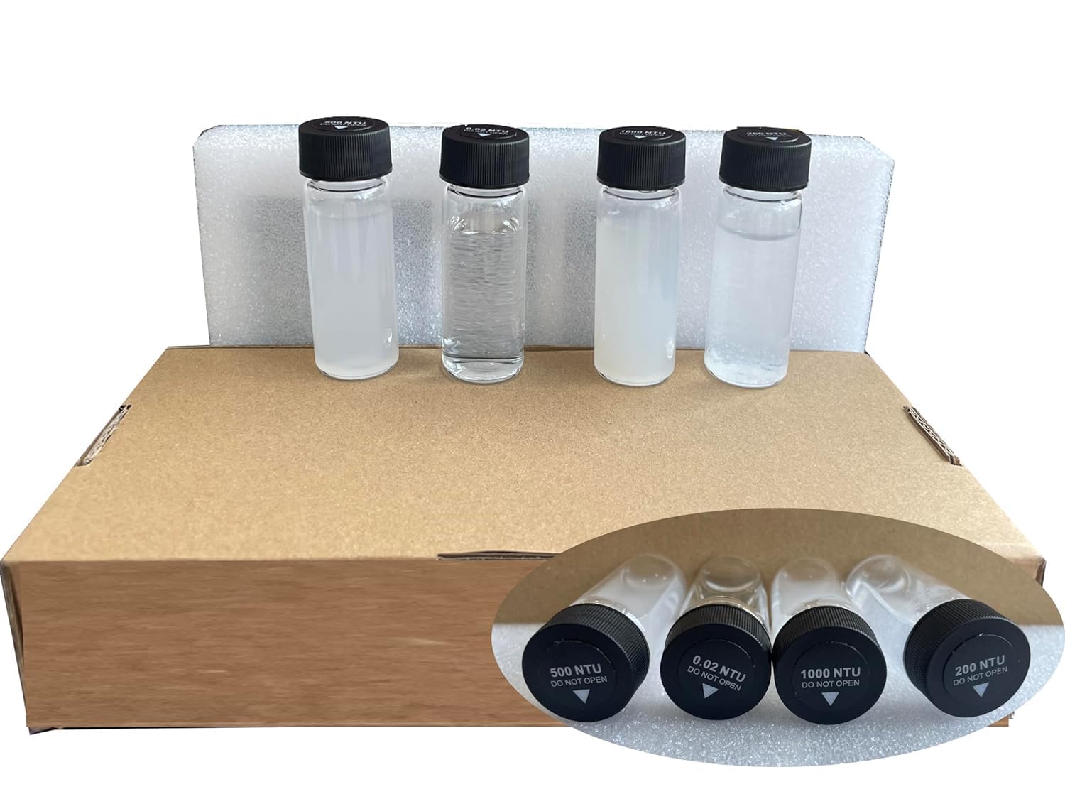 Calibration Solution for NTU1100 Lab Turbidity Meter Turbidimeter with 4 PCS Solution Range 0.02NTU 200NTU 500NTU 1000NTU for TB100 Turbidimeter